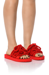 AZALEA WANG VICKI ROPE DECOR FLAT SANDAL IN RED