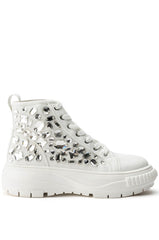 AZALEA WANG WAVERING GLASS FLAT SNEAKER IN WHITE