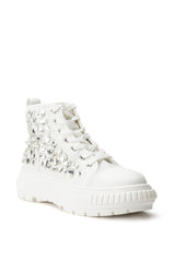 AZALEA WANG WAVERING GLASS FLAT SNEAKER IN WHITE