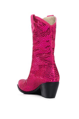 AZALEA WANG WELLINGTON WESTERN EMBELLISHED BOOTIE IN FUCHSIA