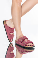 BIRKENSTOCK ARIZONA SHEARLING SANDAL IN MAROON