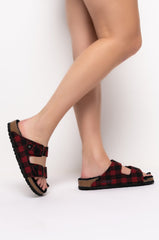 BIRKENSTOCK ARIZONA WOOL SANDAL IN RED BLACK