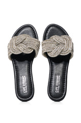 JEFFER BLACK BRAIDED FLAT IN BLACK