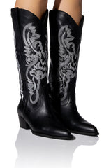IGGY METALLIC WESTERN STYLE BELOW THE KNEE BOOT IN BLACKWHITE
