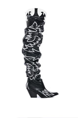 KELSEY OVER THE KNEE WESTERN BOOT IN BLACK WHITE