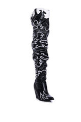 KELSEY OVER THE KNEE WESTERN BOOT IN BLACK WHITE