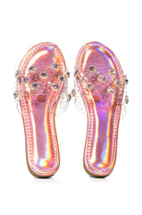 QUEEN OF HEARTS PINK HOLOGRAPHIC EMBELLISHED FLAT SLIDE