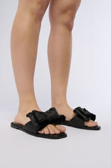 RESORT STAY BLACK BOW FLAT SLIDE
