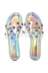 ROANA HOLOGRAPHIC EMBELLISHED FLAT SANDAL