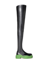 AZALEA WANG NAOMI THIGH HIGH STRETCH FLATFORM BOOT IN GREEN