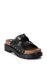 SLOW MOTION FLAT SANDAL IN BLACK