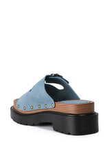 SLOW MOTION FLAT SANDAL IN DENIM
