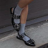 Buckle Leather Ballet Low Heel Flats