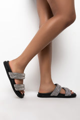 TAKE ME TO SPACE FLAT SANDAL IN BLACK