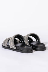 TAKE ME TO SPACE FLAT SANDAL IN BLACK