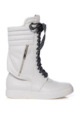 AZALEA WANG TONY FLAT BOOT IN WHITE AND BLACK