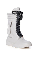 AZALEA WANG TONY FLAT BOOT IN WHITE AND BLACK