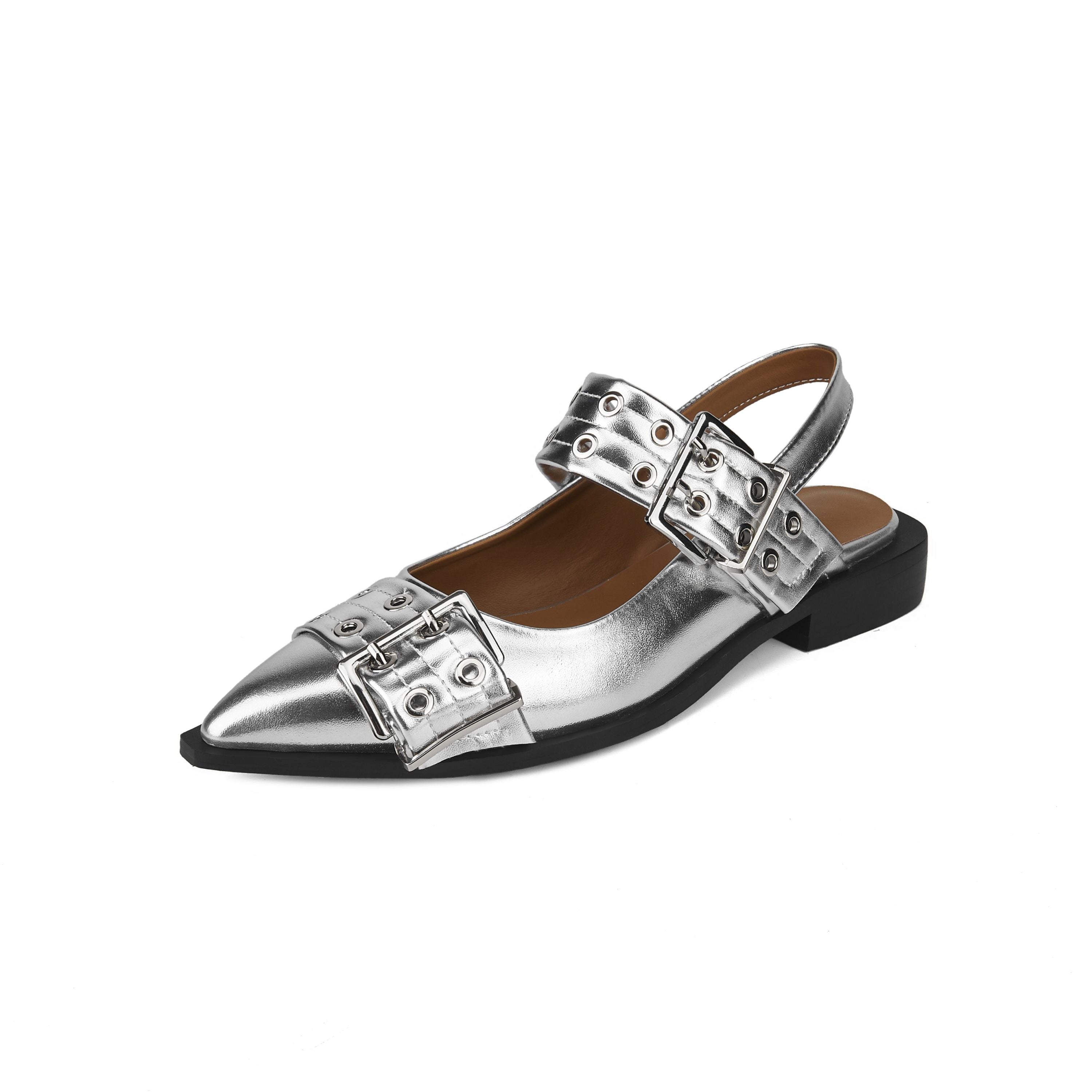 Buckle Leather Ballet Low Heel Flats