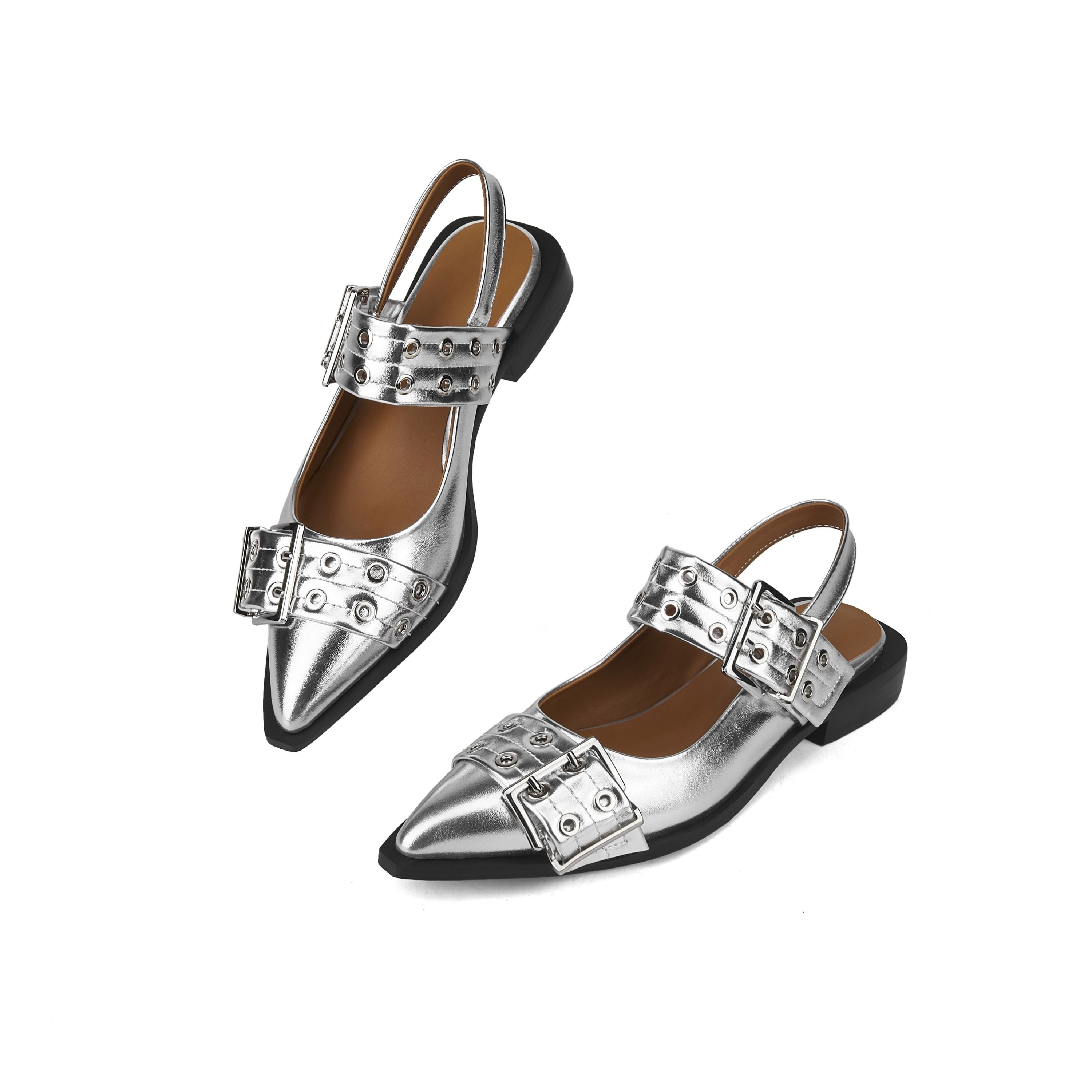 Buckle Leather Ballet Low Heel Flats