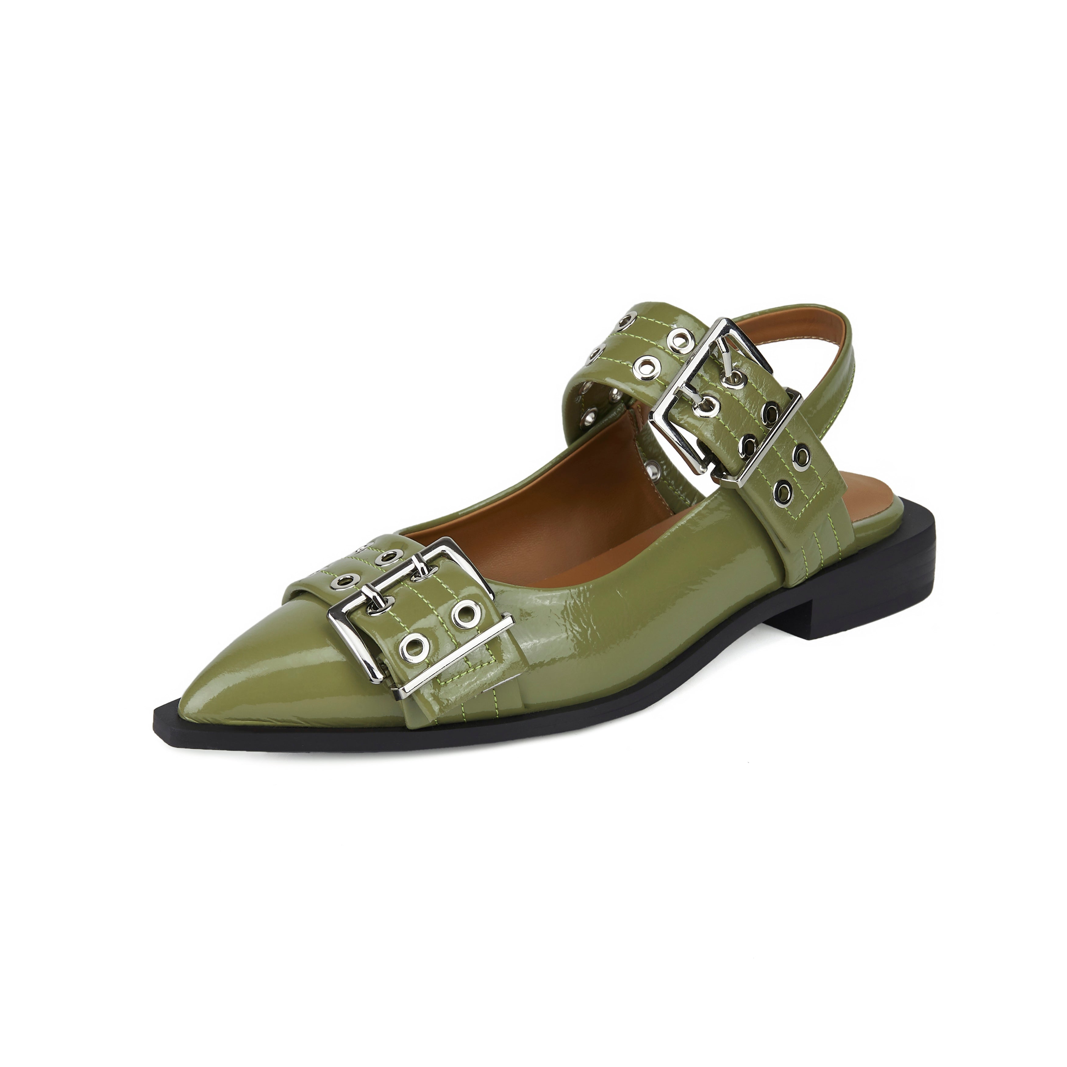 Buckle Leather Ballet Low Heel Flats