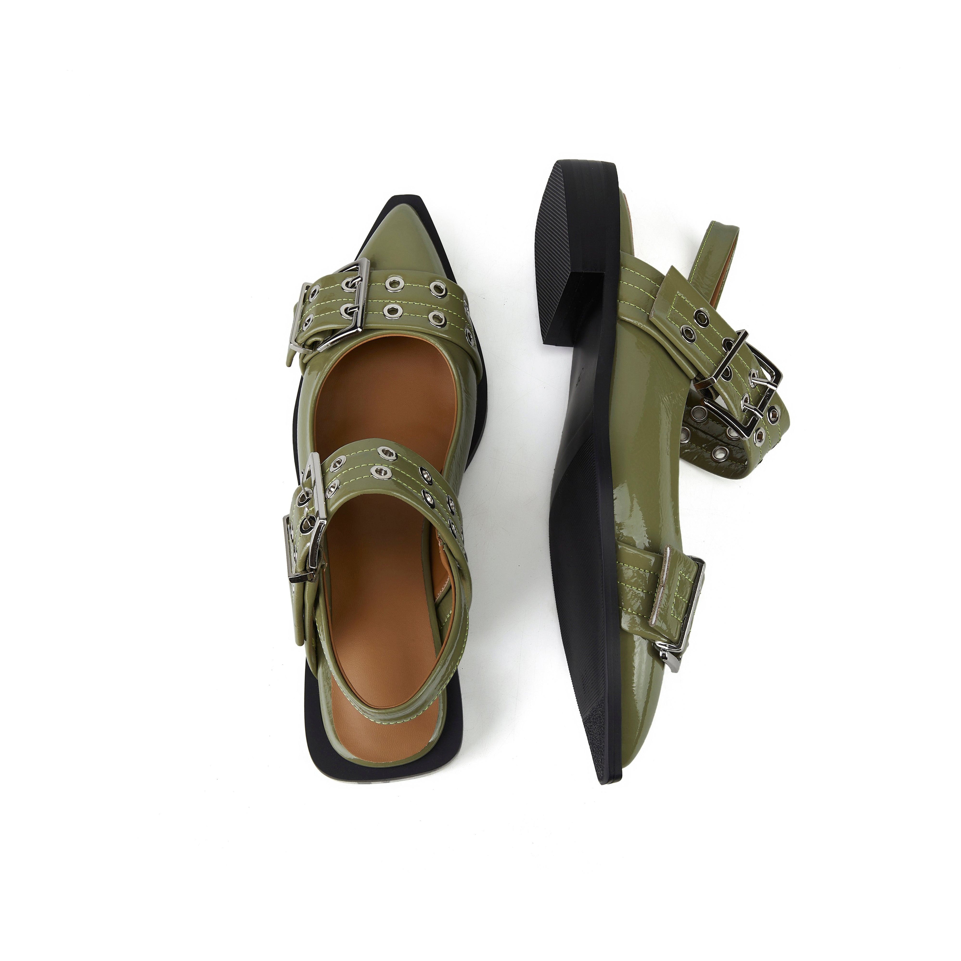 Buckle Leather Ballet Low Heel Flats