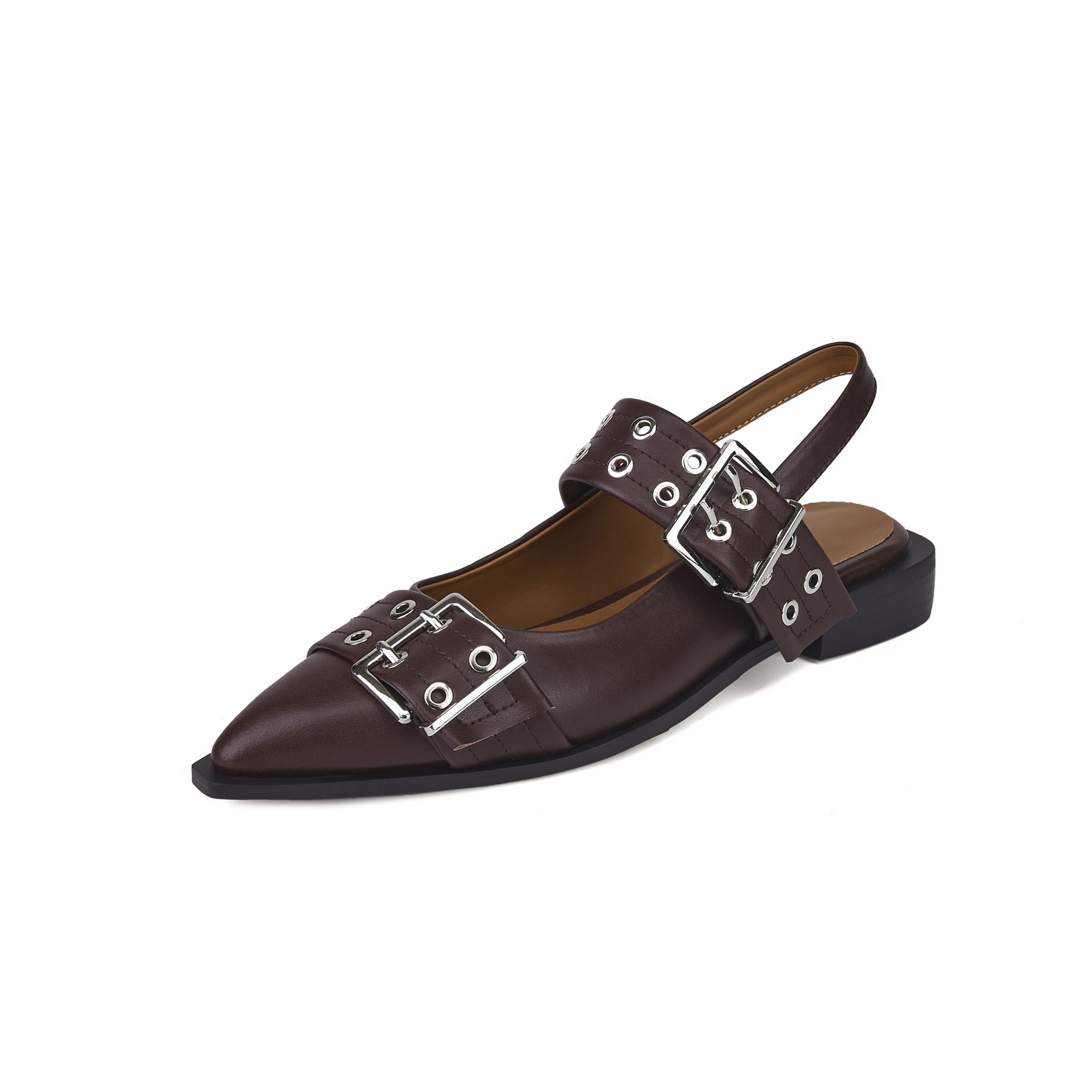 Buckle Leather Ballet Low Heel Flats