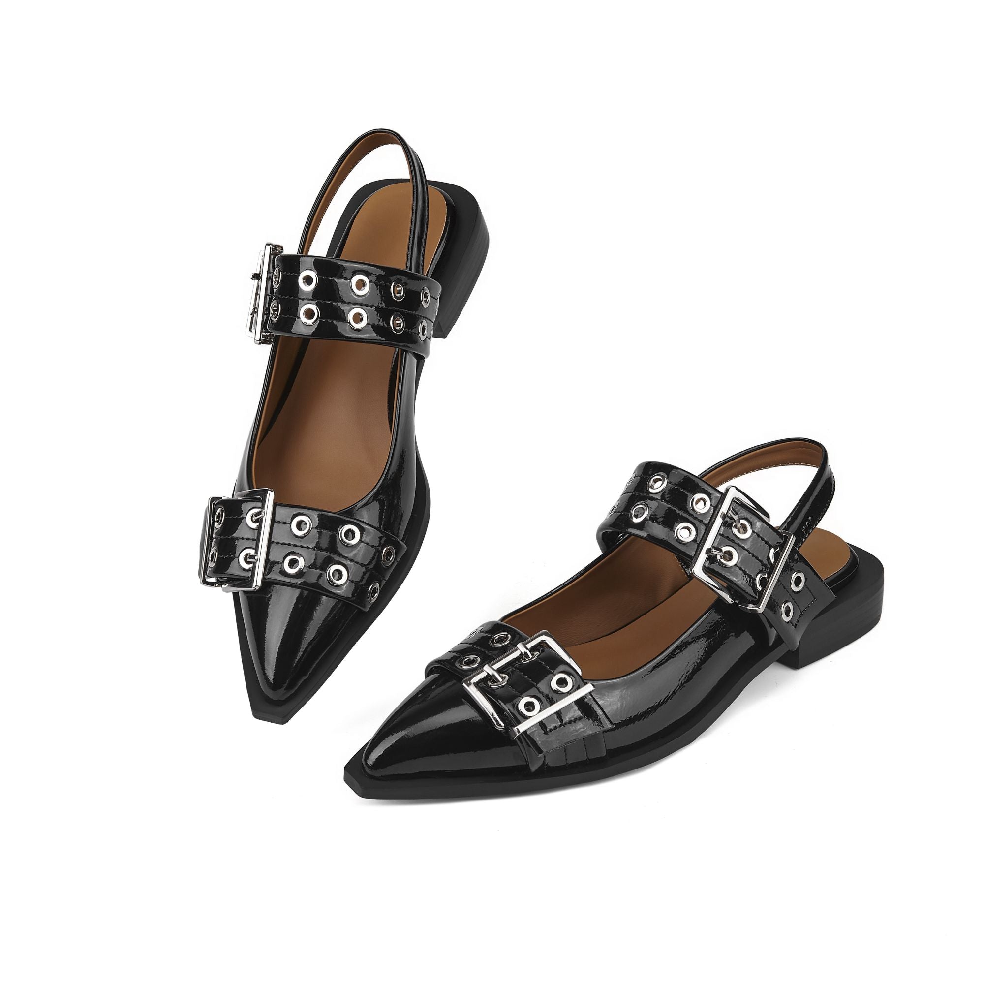Buckle Leather Ballet Low Heel Flats