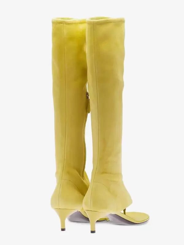 Mid Calf Boots Women's Open Toe Flip Flop Kitten Heel Elastic Sandal Boots
