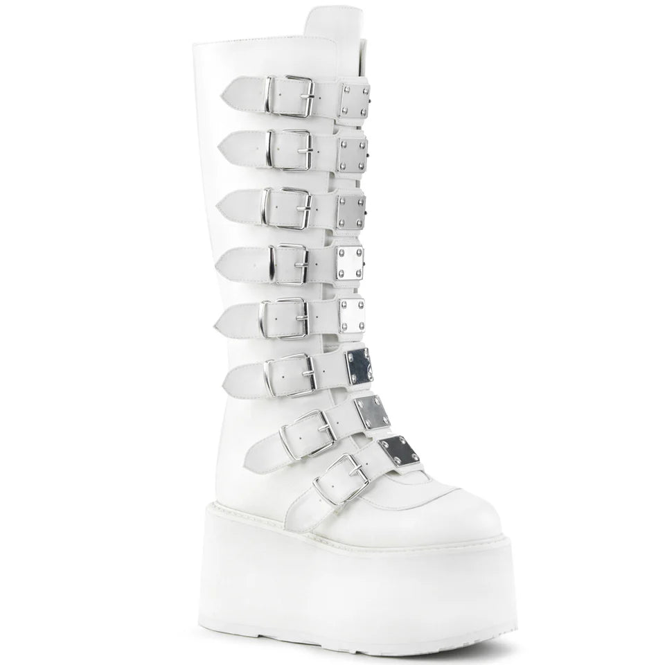 Gothic chic with space-age shimmer Damnedknee-high boots