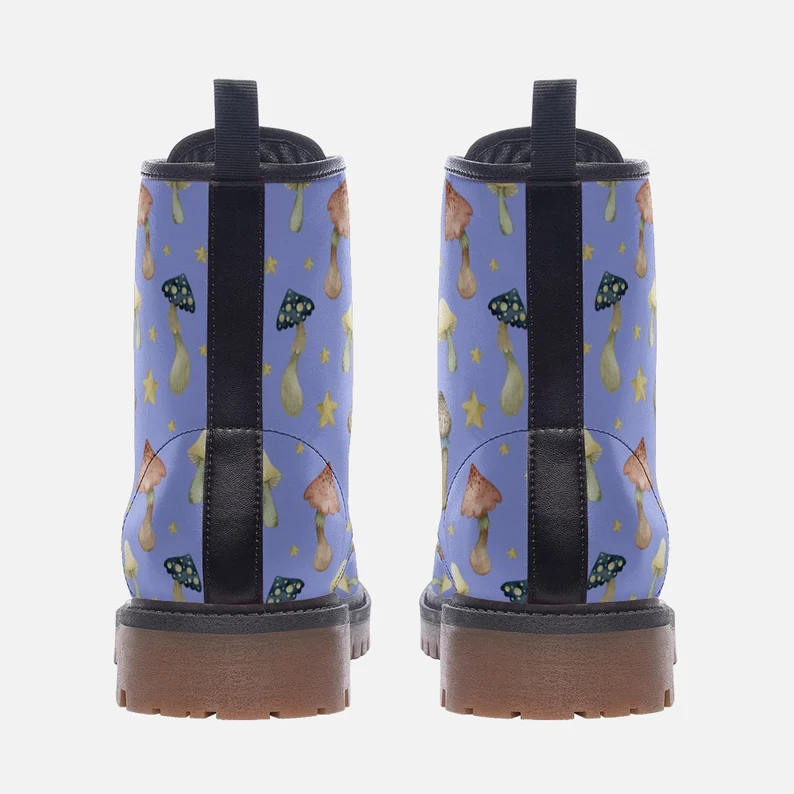 Vegan Leather Combat Boot-Periwinkle Mushrooms