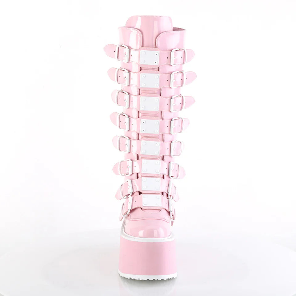 Gothic chic with space-age shimmer Damnedknee-high boots