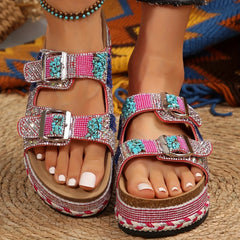 Women's Platform Slide Sandals with Rhinestone