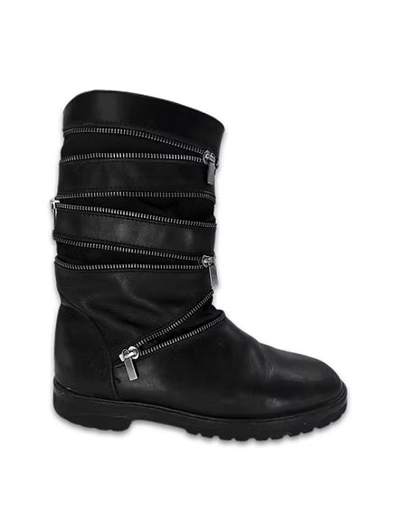 Accordion Zipper Leather Boots Alien