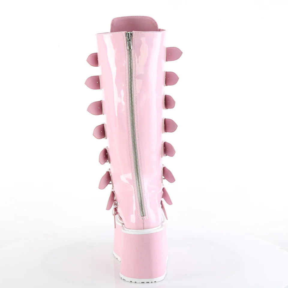 Gothic chic with space-age shimmer Damnedknee-high boots