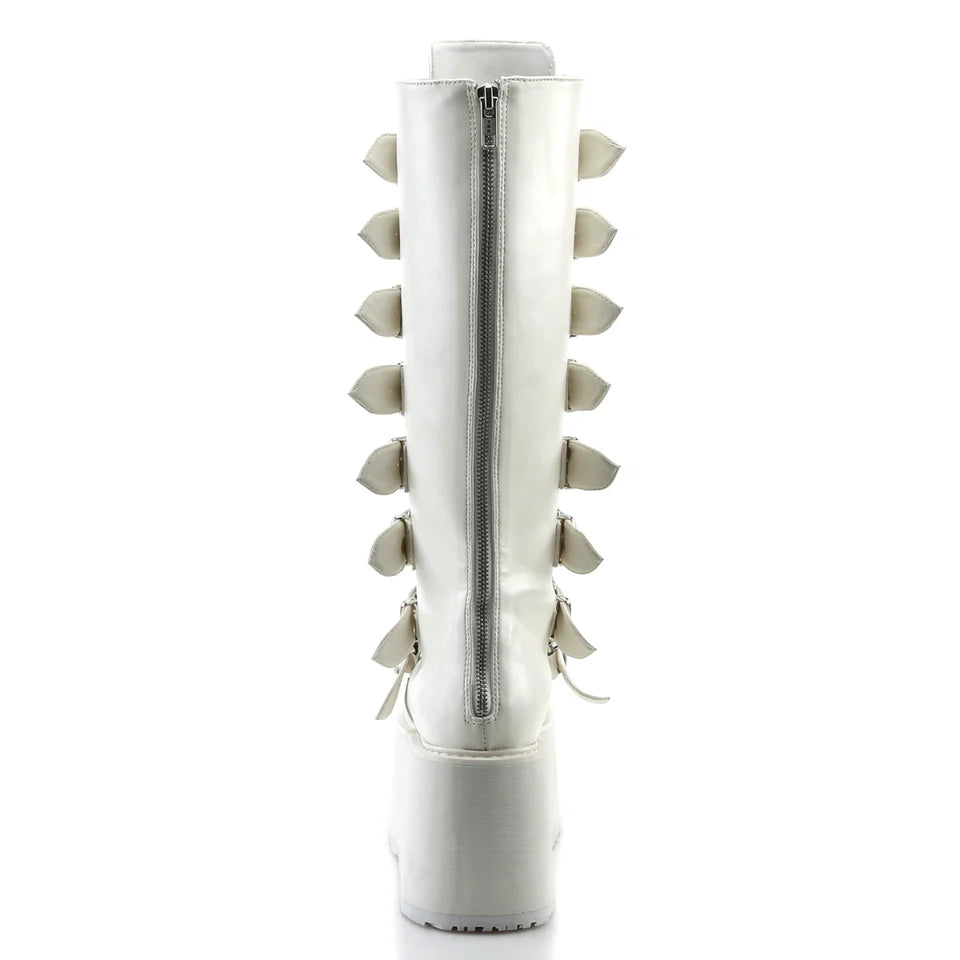 Gothic chic with space-age shimmer Damnedknee-high boots