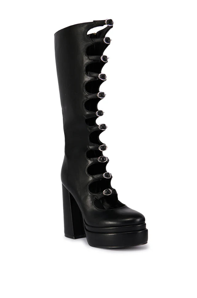 ARQA marigold black buckle up boot