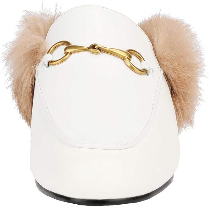 Fur Comfortable Leather Buckle Mules-White Fur