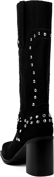 Western-Motorradstiefel mit Plateausohle und klobigem Absatz und mittlerer Wadenhöhe - Schwarz 