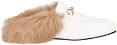 Fur Comfortable Leather Buckle Mules-White Fur
