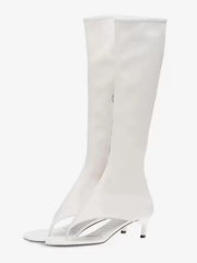 Mid Calf Boots Women's Open Toe Flip Flop Kitten Heel Elastic Sandal Boots