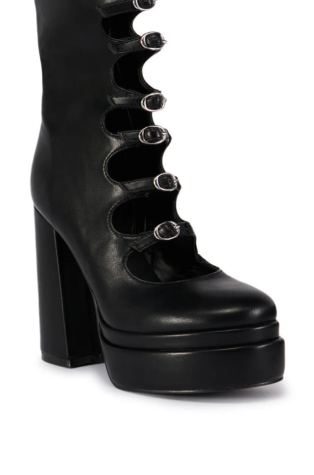 ARQA marigold black buckle up boot