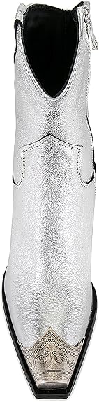 Women's Western  Side Zipper Vintage Cowboy Boot- Silver