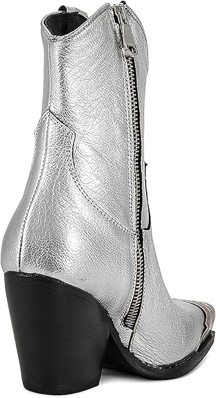 Women's Western  Side Zipper Vintage Cowboy Boot- Silver