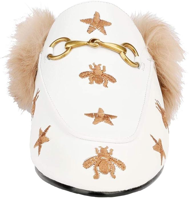Fur Comfortable Leather Buckle Mules-White Stars