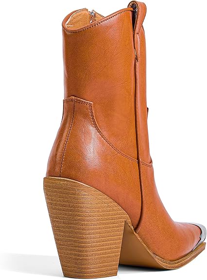 Women's Western  Side Zipper Vintage Cowboy Boot-Tan