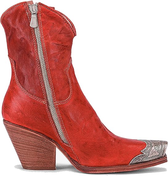 Women's Western  Side Zipper Vintage Cowboy Boot- Red