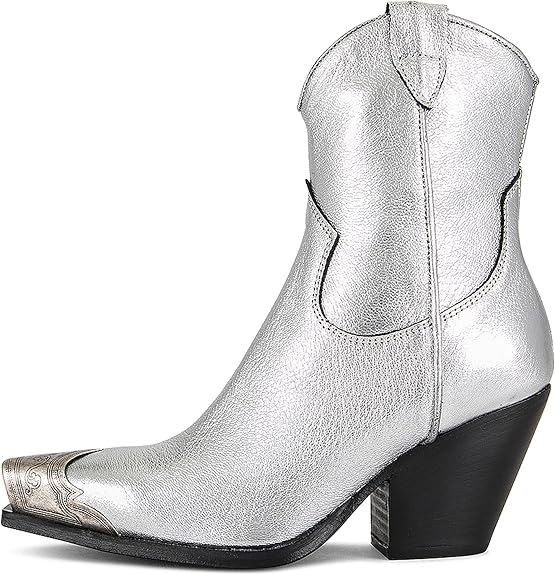 Women's Western  Side Zipper Vintage Cowboy Boot- Silver