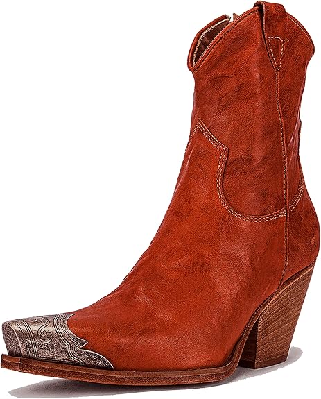 Women's Western  Side Zipper Vintage Cowboy Boot- Red