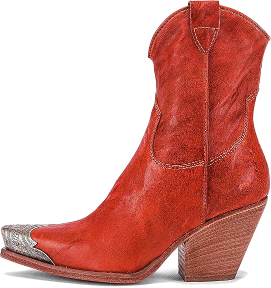 Women's Western  Side Zipper Vintage Cowboy Boot- Red