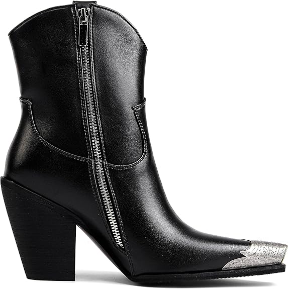Women's Western  Side Zipper Vintage Cowboy Boot-Black